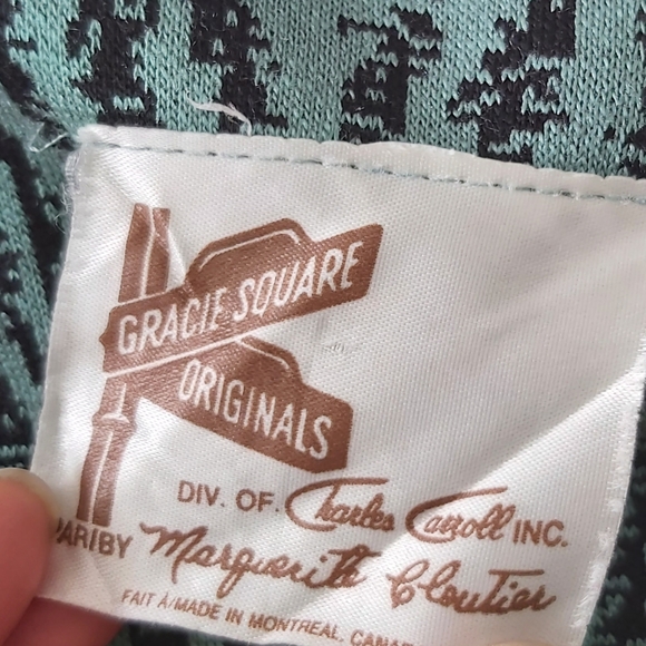 vintage union label Gracie Square open cardigan longline green black 𝗉𝗋int - Picture 10 of 12